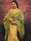 Banarasee Chanderi Cotton Salwar Kameez Set With Zari Work-Yellow & Green