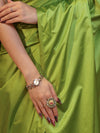 Banarasee Handloom Plain Mashru Silk Saree-Lime Green