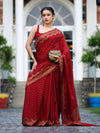 Banarasee Handwoven Georgette Saree With Zigzag Design & Antique Zari Work-Deep Maroon