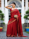 Banarasee Handwoven Georgette Saree With Zigzag Design & Antique Zari Work-Deep Maroon