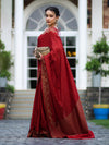 Banarasee Handwoven Georgette Saree With Zigzag Design & Antique Zari Work-Deep Maroon
