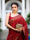 Banarasee Handwoven Georgette Saree With Zigzag Design & Antique Zari Work-Deep Maroon