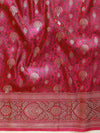 Banarasee Handwoven Semi-Katan Tanchoi Weaving Floral Border Saree-Black & Pink