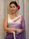 Banarasee Organza Mix Saree With Floral Embroidered Work & Satin Border-Violet