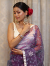 Banarasee Organza Mix Saree With Floral Embroidered Work & Satin Border-Violet