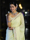Banarasee Handloom Soft Tissue Shine Saree With Resham Floral Border-Light Yellow