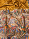 Bhagalpur Handloom Pure Tussar Silk Saree With Hand Block Painted Madhubani Design-Mustard Yellow
