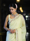 Banarasee Handloom Soft Tissue Shine Saree With Resham Floral Border-Light Yellow