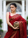 Banarasee Handwoven Georgette Saree With Zigzag Design & Antique Zari Work-Deep Maroon