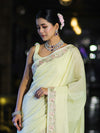 Banarasee Handloom Soft Tissue Shine Saree With Resham Floral Border-Light Yellow