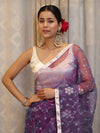 Banarasee Organza Mix Saree With Floral Embroidered Work & Satin Border-Violet