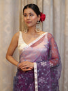 Banarasee Organza Mix Saree With Floral Embroidered Work & Satin Border-Violet