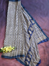 Handloom Maheshwari Silk Bagru Block Printed Saree-Beige