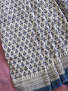 Handloom Maheshwari Silk Bagru Block Printed Saree-Beige