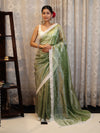 Banarasee Handwoven Crushed Tissue Saree With Buti Design & Lace-Light Green