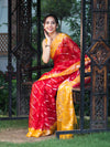 Banarasee Organza Mix Saree With Zari Work & Contrast Border-Red & Yellow