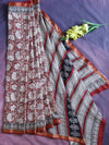Handloom Maheshwari Silk Bagru Block Printed Saree-Brown
