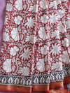 Handloom Maheshwari Silk Bagru Block Printed Saree-Brown