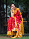 Banarasee Organza Mix Saree With Zari Work & Contrast Border-Red & Yellow
