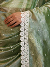 Banarasee Handwoven Crushed Tissue Saree With Buti Design & Lace-Light Green