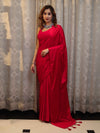 Banarasee Handloom Plain Mashru Silk Saree-Red