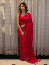 Banarasee Handloom Plain Mashru Silk Saree-Red