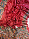 Bhagalpur Handloom Pure Tussar Silk Saree With Hand Block Painted Madhubani Design-Maroon
