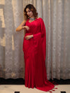 Banarasee Handloom Plain Mashru Silk Saree-Red