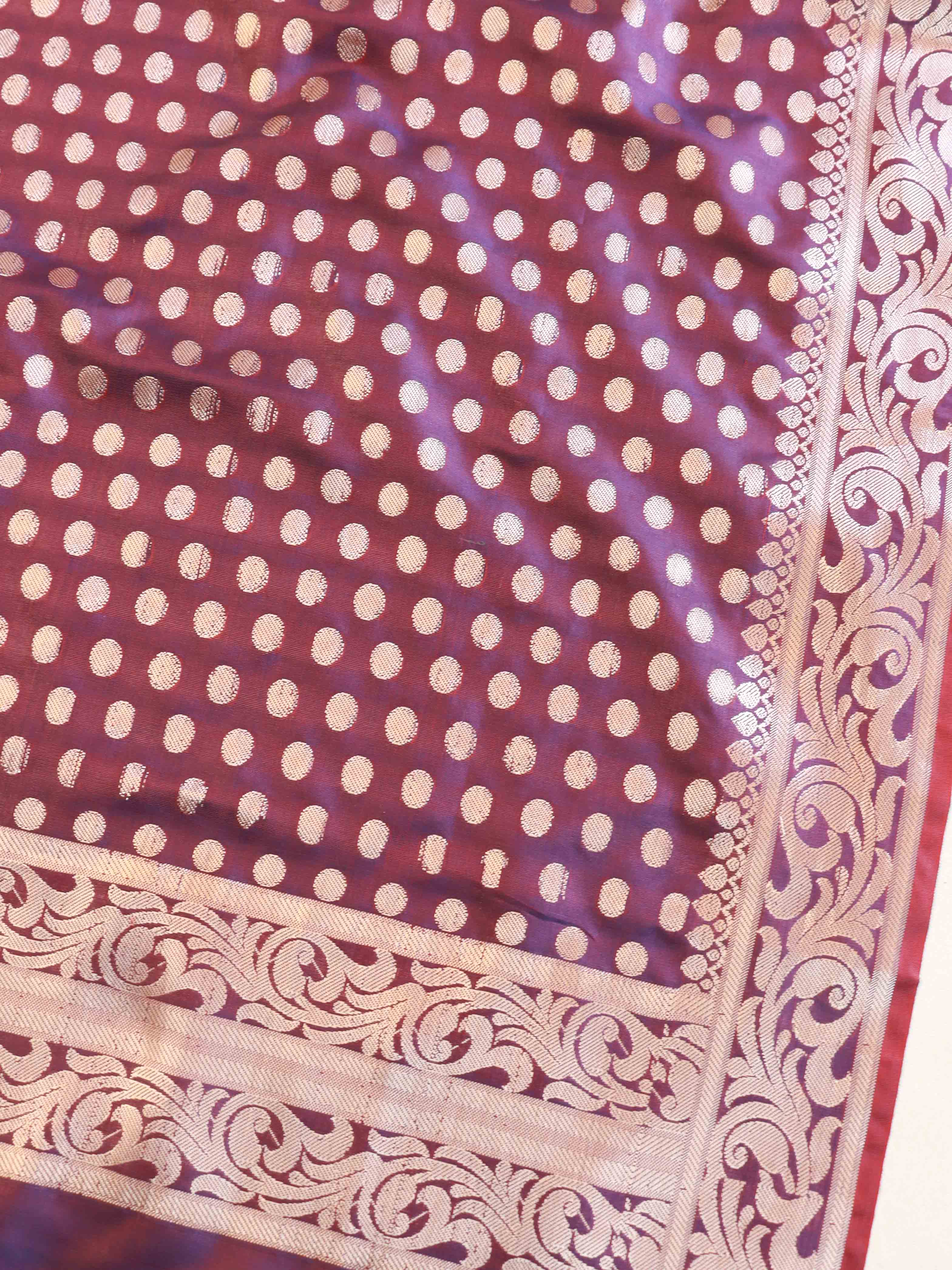 Banarasee Salwar Kameez Semi Katan Silk Fabric With Zari Work-Violet (Red Tone)