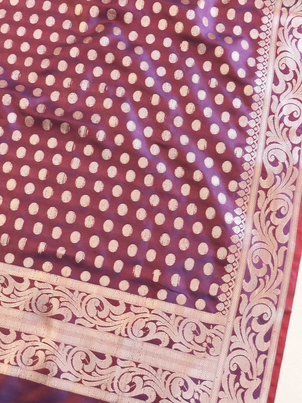 Banarasee Salwar Kameez Semi Katan Silk Fabric With Zari Work-Violet (Red Tone)