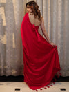 Banarasee Handloom Plain Mashru Silk Saree-Red