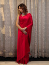 Banarasee Handloom Plain Mashru Silk Saree-Red