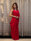 Banarasee Handloom Plain Mashru Silk Saree-Red