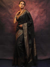 Banarasee Semi-Chiffon Saree With Antique Gold Zari Work-Black