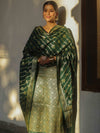 Banarasee Semi Katan Silk Salwar Kameez Fabric With Dupatta Zari Work-Green