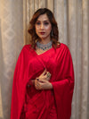 Banarasee Handloom Plain Mashru Silk Saree-Red