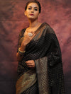 Banarasee Semi-Chiffon Saree With Antique Gold Zari Work-Black