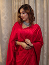 Banarasee Handloom Plain Mashru Silk Saree-Red