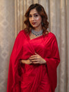 Banarasee Handloom Plain Mashru Silk Saree-Red