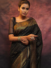 Banarasee Semi-Chiffon Saree With Antique Gold Zari Work-Black