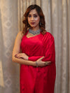 Banarasee Handloom Plain Mashru Silk Saree-Red
