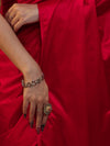 Banarasee Handloom Plain Mashru Silk Saree-Red