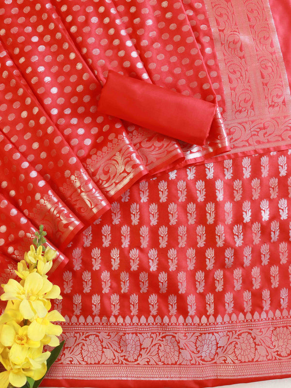 Banarasee Salwar Kameez Semi Katan Silk Fabric With Zari Work-Red