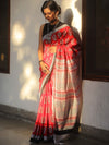 Handloom Mul Cotton Hand-Block Print Saree-Red