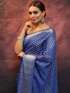 Banarasee Cotton Silk Floral Silver Zari Work Saree-Blue