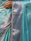 Banarasee Handwoven Tissue Saree With Zari Jaal Design & Lace-Sky Blue & Violet