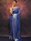 Banarasee Cotton Silk Floral Silver Zari Work Saree-Blue