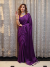 Banarasee Handloom Plain Mashru Silk Saree-Violet
