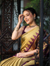 Banarasee Handloom Plain Tissue Saree With Broad Contrast Border-Gold & Violet