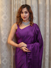 Banarasee Handloom Plain Mashru Silk Saree-Violet